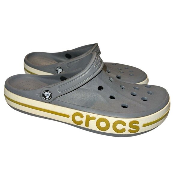 Crocs Croc Baya Band Slip On Clogs Mens 10 Womens 12 Iconic Comfort Gray - Picture 1 of 8